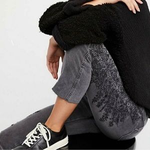 Free People Embroidered Girlfriend Jeans